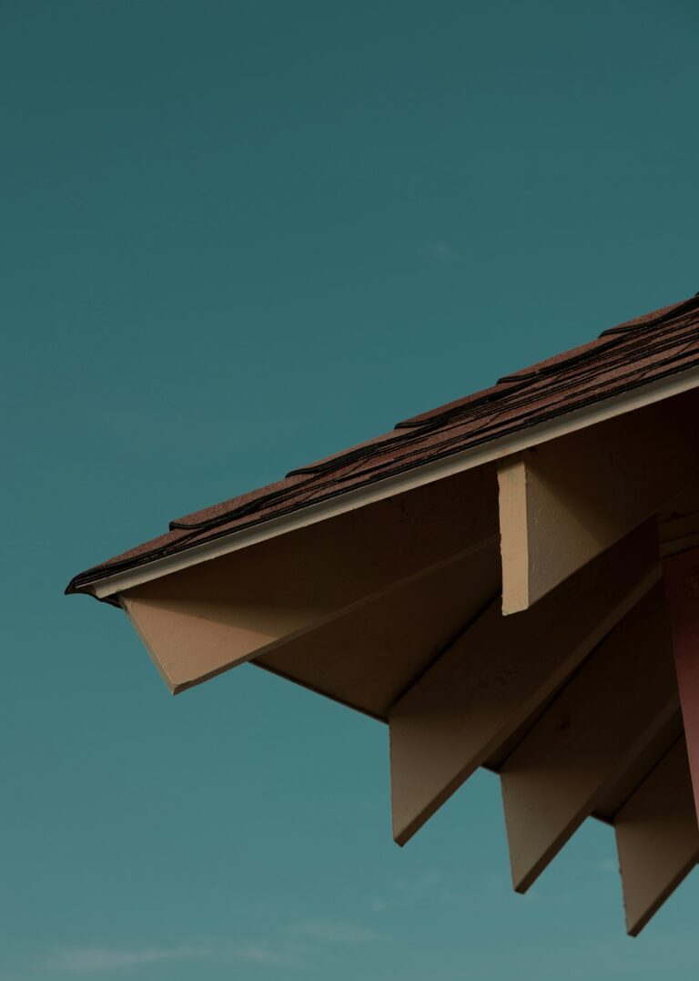 Roof eave with soffit vents, fascia, gutter, and snow-covered shingles above an exterior wall.